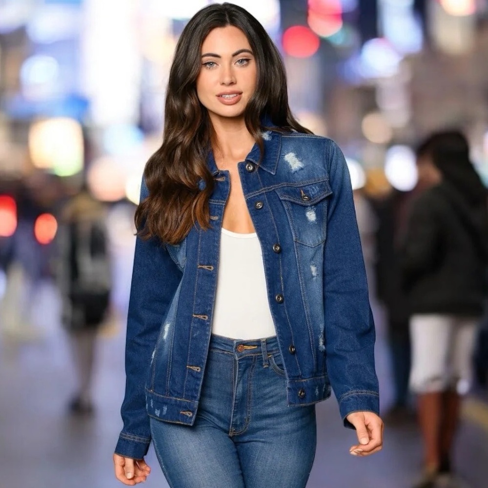Mandalay and Company DOWNTOWN DARK WASH DISTRESSED JEAN JACKET